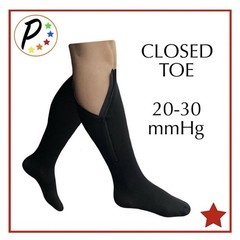 Presadee Firm Compression Socks Closed Toe 20-30 mmHg Zipper Black Knee High