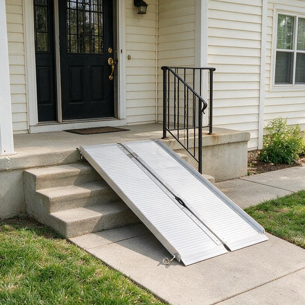 6 FT Wheelchair Ramp Folding Aluminum Non-Slip Truck Van Porch Steps 600LBS Cap