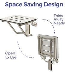 Stardrix 18″ x 16″ White Folding Shower Seat Bench Wall Mount Foldable Bathroom