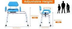 Sliding Shower Chair Tub Transfer Bench with 360° Swivel Seat Adult Elderly NEW