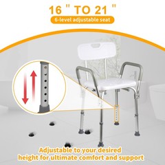 Heavy Duty Shower Chair with Arms and Back 350lbs Adjustable Bath Seat White