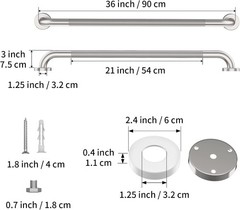 Brushed Nickel 36 Inch Shower Grab Bar Stainless Steel Knurled Grip