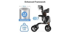 Walkers for Seniors, Rollator Walker with Seat, 350 Lb Weight Capacity, 18″ Big