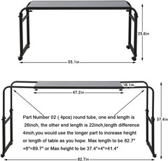 Rolling Overbed Table with Wheels Adjustable 55″-83″ Laptop Stand Black 350 lb