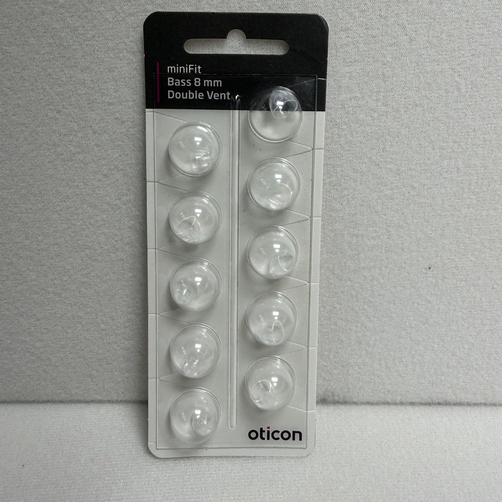 1 Pack Oticon miniFit 8mm Bass Double Vent Dome For Hearing Aids. 10 Domes Total