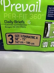 PREVAIL PER-FIT 360 DAILY UNDERWEAR ADULT SIZE DIAPERS Size 3 Barriatric 58-73”