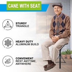 Cane with Seat Portable Walking Stick Folding Chair Lightweight Aluminum Mobi…