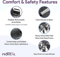 ProHeal 26″ Heavy Duty Bariatric Wheelchair for Adults BLACK 500LB Capacity NEW!