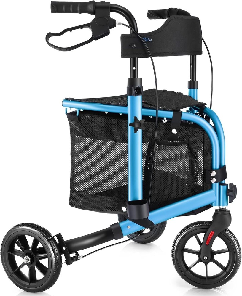 Comfort & Safety: Adjustable 3 Wheel Rollator Walker with Padded Seat for Elders
