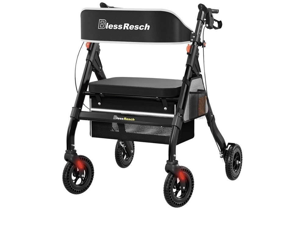 BlessReach Heavy Duty Rollator Walker For Seniors Wide Seat Backrest 450lbs