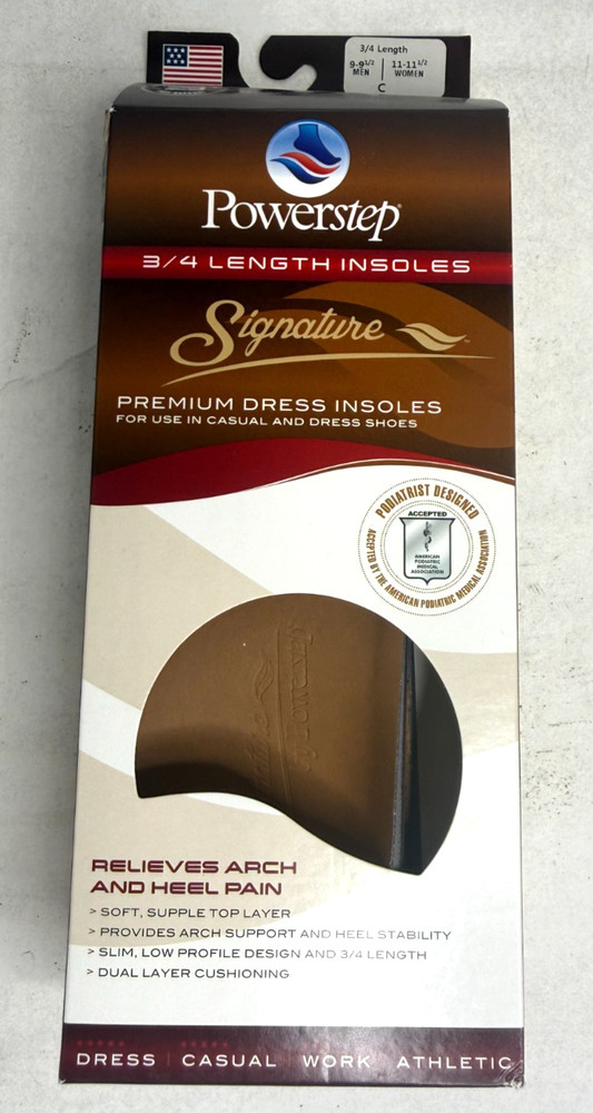 Powerstep Signature Leather Orthotic Supports 3/4 Length Insoles Size – C