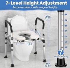 Toilet Seat Riser w/ Handles, Adjustable Height & Width, Supports 400 lbs
