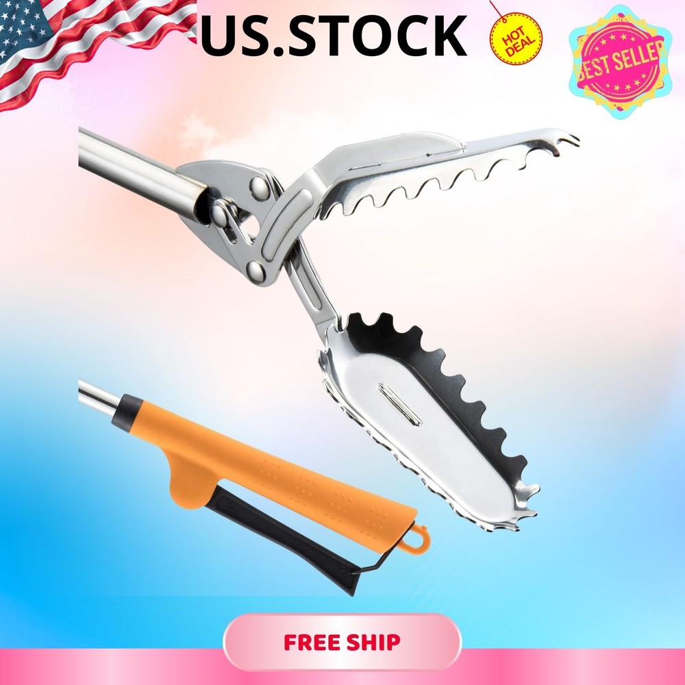 Stainless Steel Grabber Reacher Pickup Tool Heavy Duty Trash Log BBQ Snake Tongs