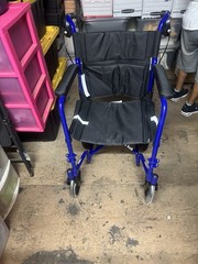 Excel Freewheel Foldable Transport Wheelchair, Blue/Black, Padded Armrest