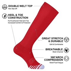 2/3 Pack Baseball Soccer Softball Socks for Kids Youth Men Medium Red (2 Pack)