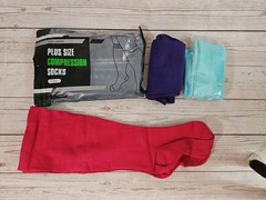 Sport Landing Plus Sz 4XL Three Pair Compression Socks Pink Purple Blue Open Bag