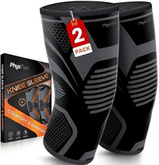 PhysFlex Knee Compression Sleeve for Pain Relief, Support for Workouts & Sports