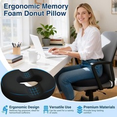 Donut Pillow for Tailbone Pain, Hemorrhoids – Cooling Gel Memory Foam Chair Seat