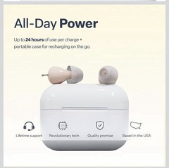 Audien ATOM PRO 2 Wireless Rechargeable OTC Hearing Aid & 6 Pair Of Earbuds NEW