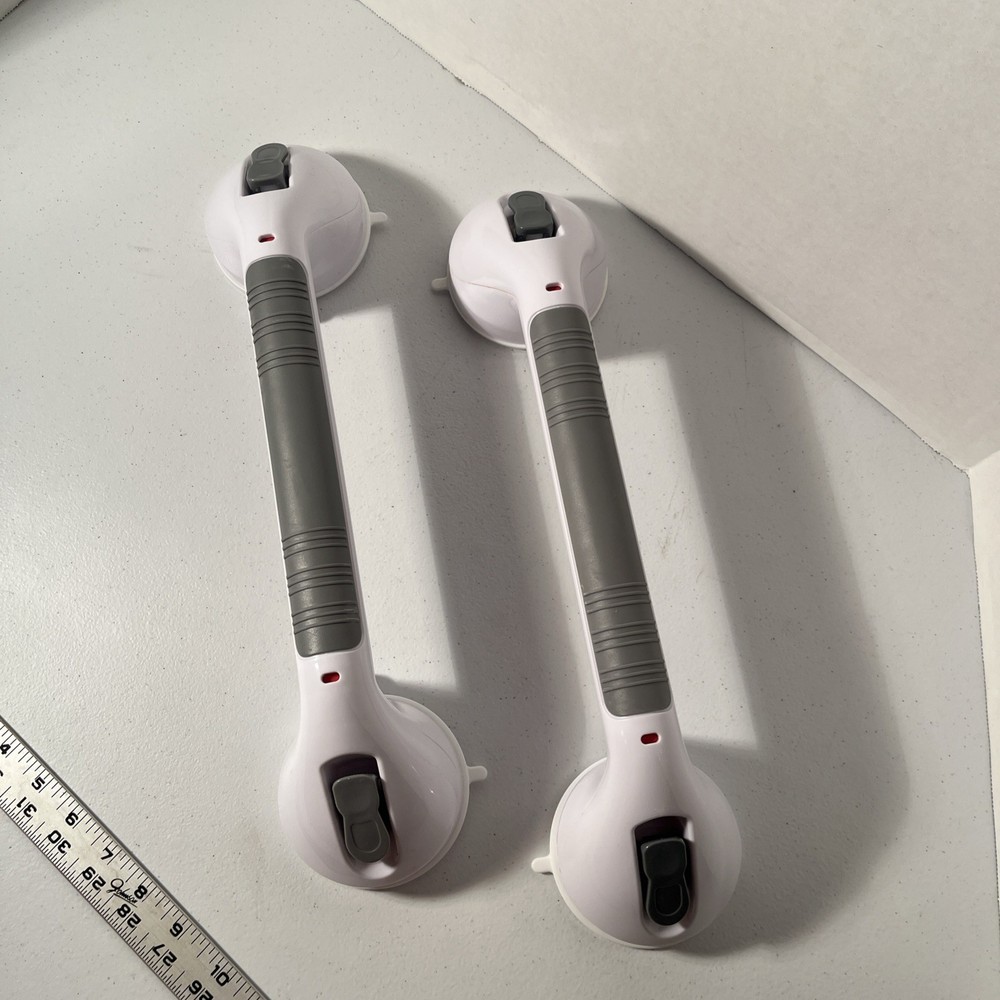 16 in Grab Bars for Bathtubs & Showers 2 Pack Suction Heavy Duty White/Grey