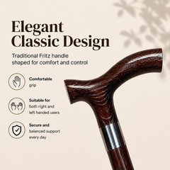 Dr. Watson – Handcrafted Wooden Walking Stick, Walking Cane with Fritz Handle