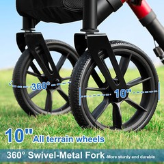 Heavy Duty Folding 300lb Rolling Wide Seat Rollator Walker With 4 Wheels Red USA