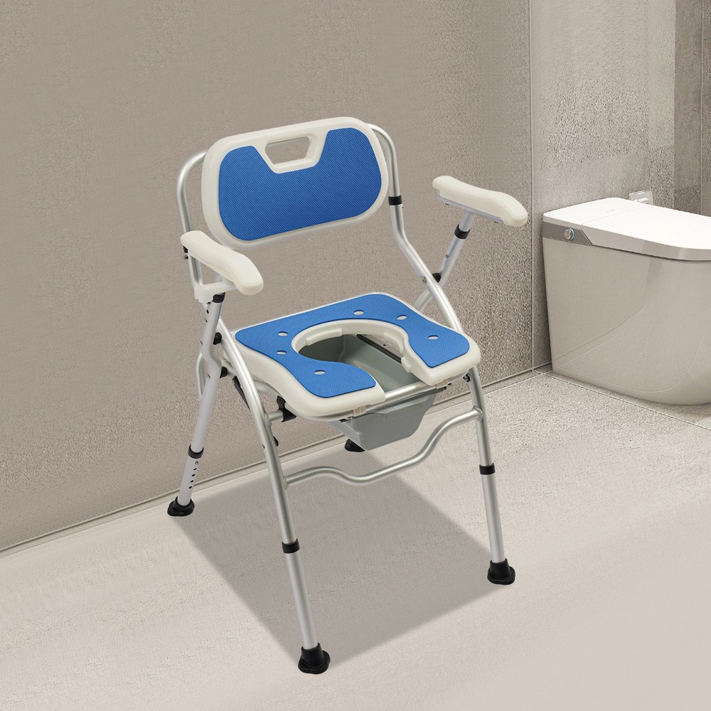 Folding Shower Chair with Arms and Back for Seniors Handicap Disabled Blue US
