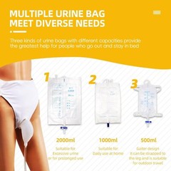 Men Wearable Urinal Reusable Protable Silicone Urine 2000ml 1000ml 500ml Leg Bag