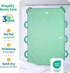 Improvia Positioning Bed Pad, with 8 Reinforced Handles, Quick-Drying, Washable