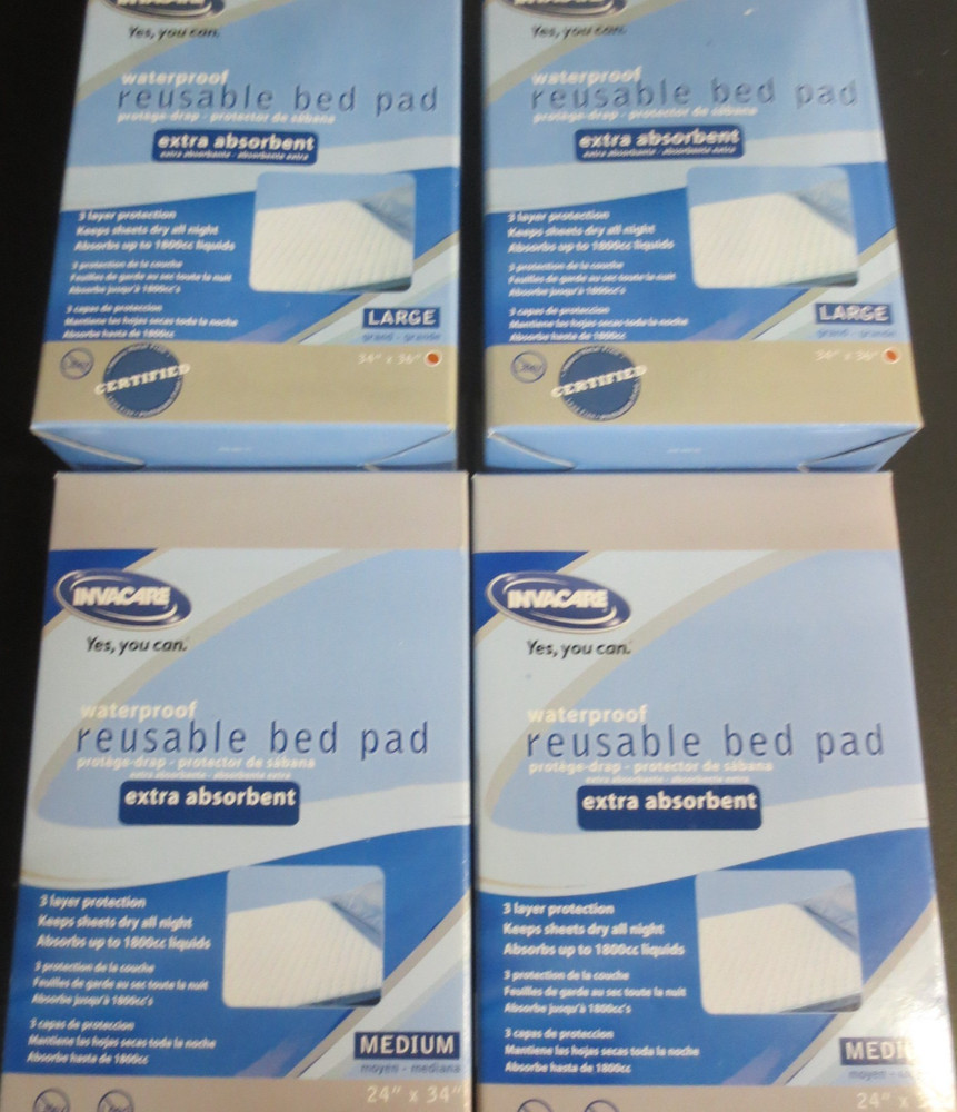 INVACARE WATERPROOF RE-USABLE BED PADS – MED OR LARGE – 2 PACK