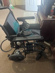 Foldable Electric Wheelchair w/ Joystick, 4-Wheel Electric/Battery, Black/Teal
