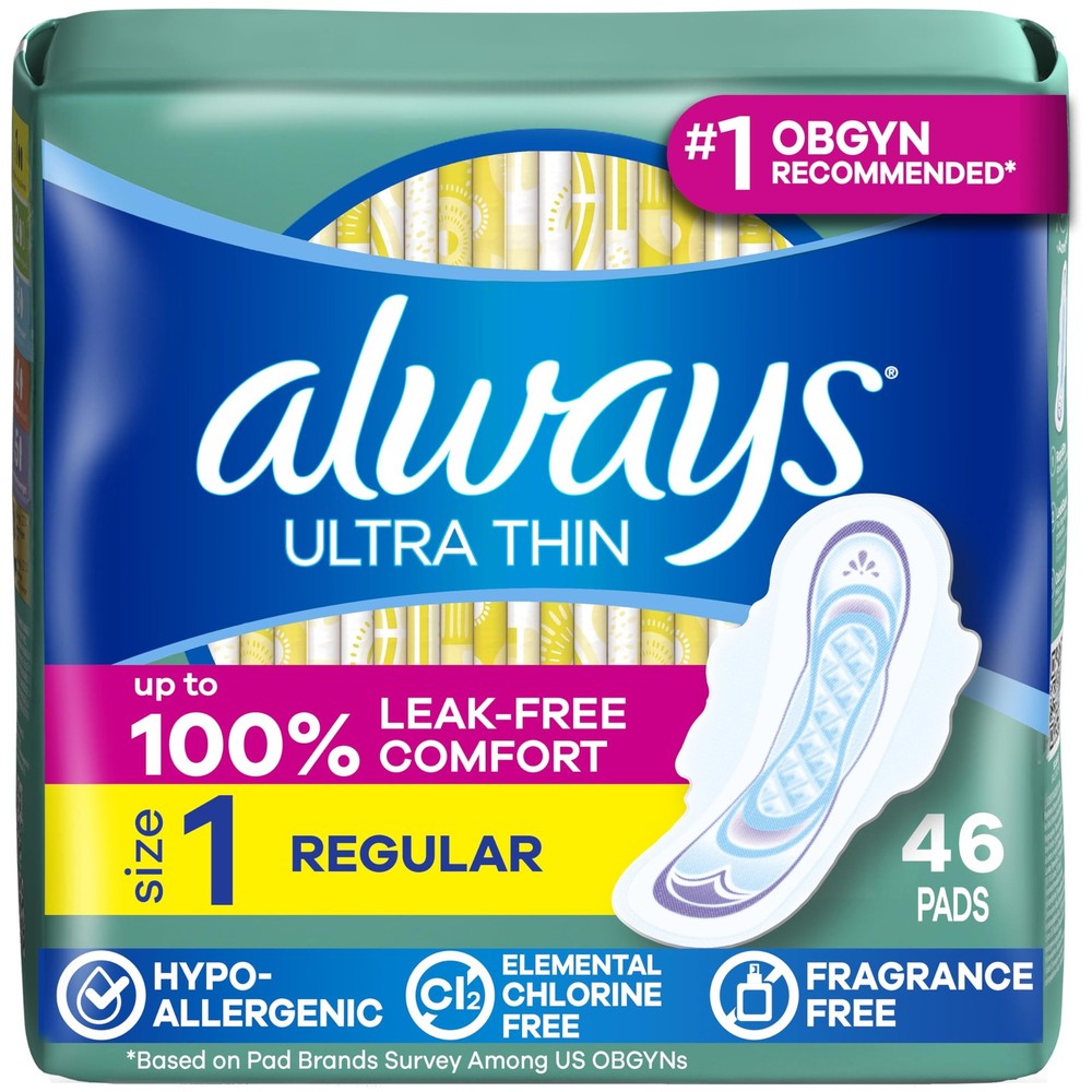 Always Ultra Thin Feminine Pads with Wings for Women, Size 1, Regular 1