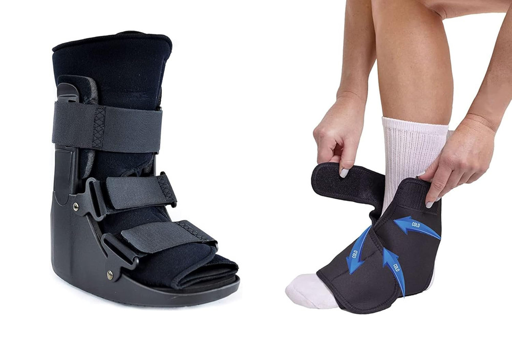 Short CAM Walker Boot with Ankle & Foot Ice Pack Cold Wrap for Relief