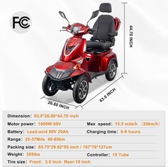 Heavy Duty 4-Wheel Mobility Scooters for Seniors 37 Miles 3-Speeds 500W 500lbs