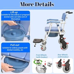 Heavy Duty Bedside Commode Chair Shower Rolling Padded Seat 330lb