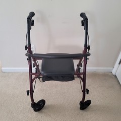 Medline 4 Wheels Rollator Folding type, Padded Seat, Pouch & Padded Back Rest.