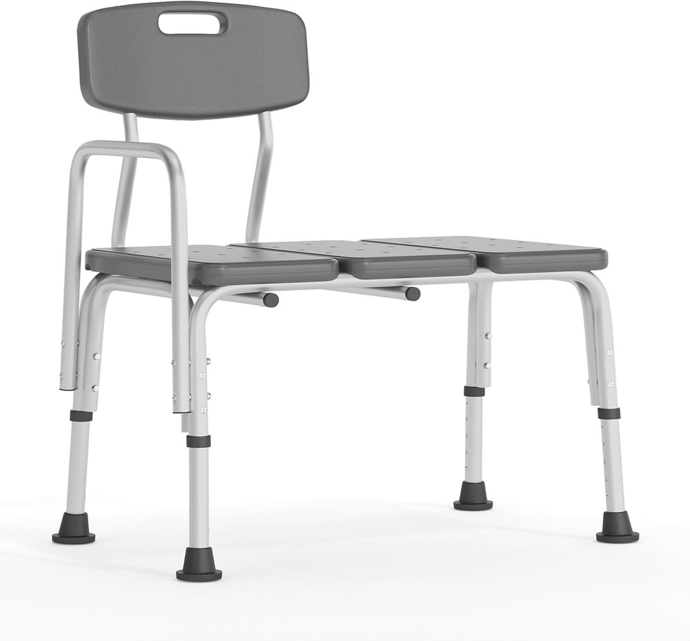 HERCULES Series 300 Lb. Capacity Adjustable Gray Bath & Shower Transfer Bench wi