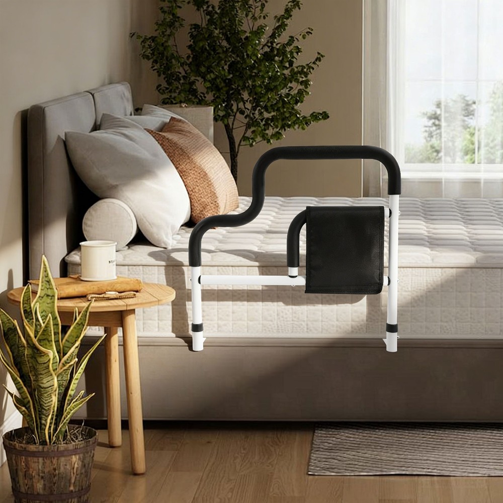 220lbs Load Bedside Handrail, U-Shaped Fixed Bed Rail, Black Bed Safety Handrail