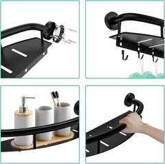 Black 18-Inch Safety Grab Bar with Storage Shelf for Bathtub or Shower, Drainage