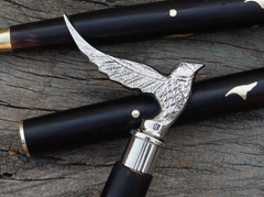 Silver Flying Eagle Bird Handle Walking Cane Wooden Hiking Stick Gift Mobility