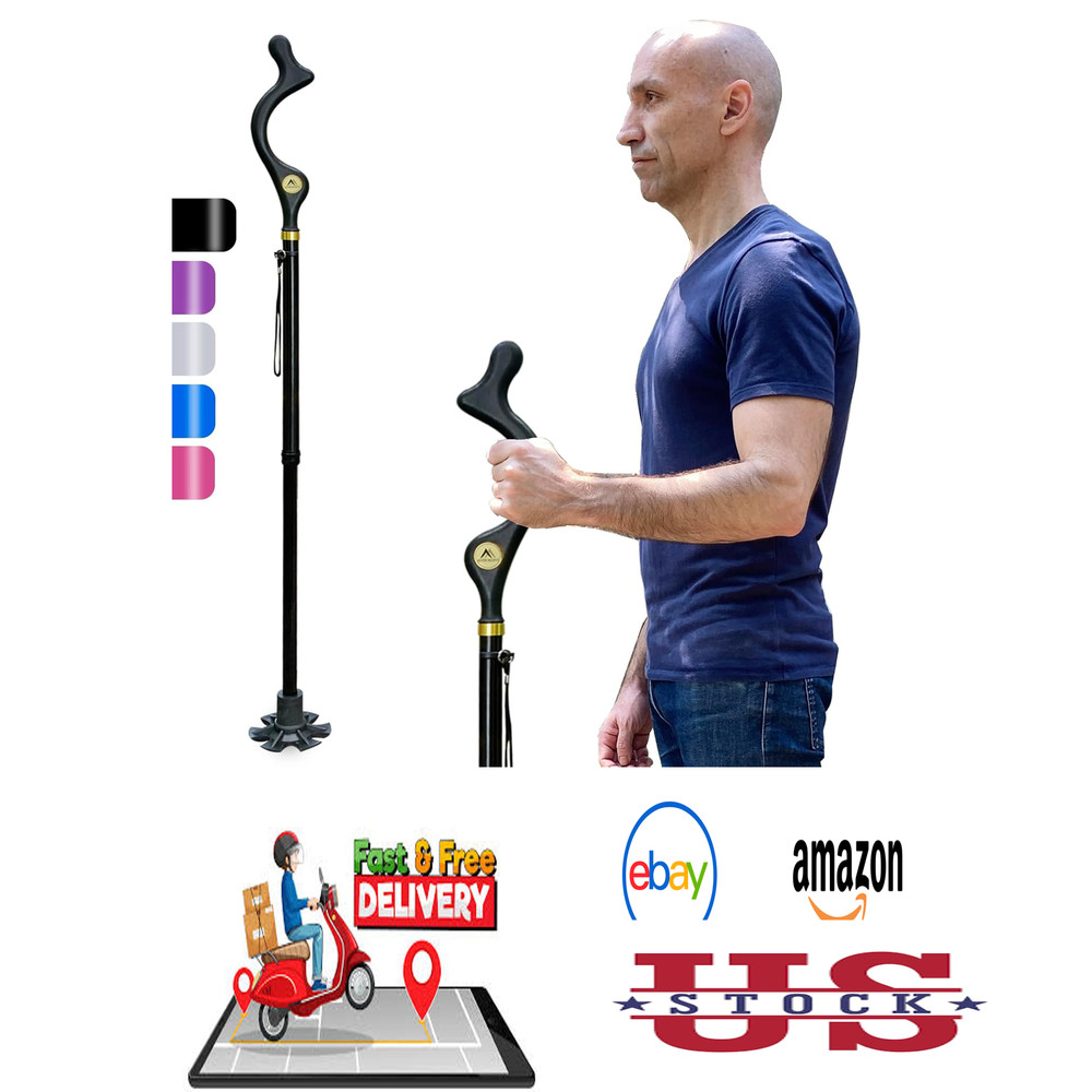 Folding Walking Cane for Men Women Seniors Adjustable Height Lightweight Alloy