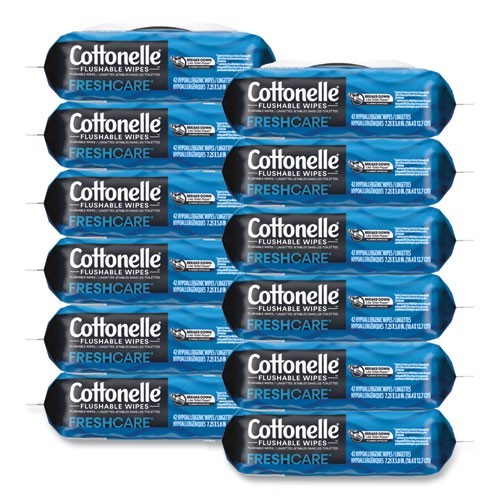 Cottonelle Flushable Cleansing Cloths, 1-Ply, 3.75 x 5.5, 42/Pack, 12 Packs/CT