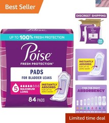 Poise 5 Drop Maximum Absorbency Pads, 12 Hour Protection, 84 Count Long Length