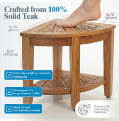the Original 15.5″ Kai Corner Teak Shower Bench – Shower Stool with Storage Shel