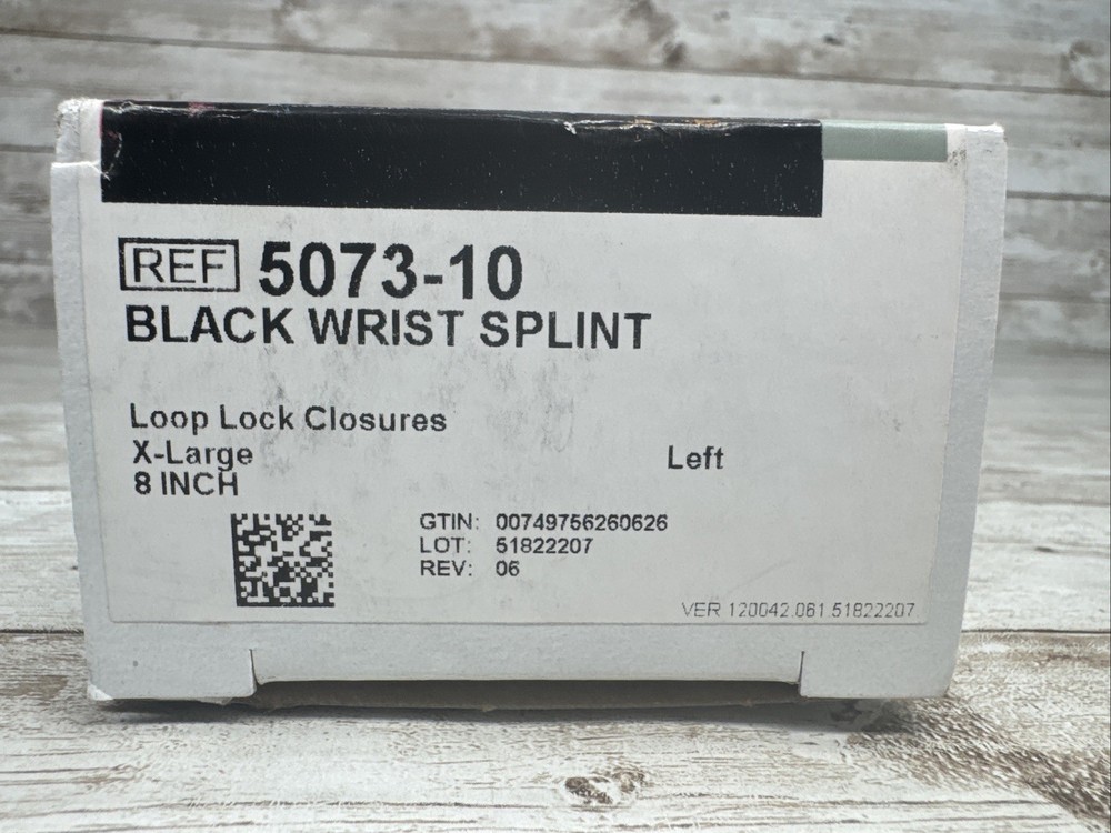 DeRoyal Black Left Wrist Splint Size: X-Large 8 inch Loop Lock Closures NEW