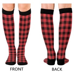 JUNZAN Buffalo Plaid Red Black Knee High Socks Compression Socks for Women Men