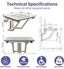 Stardrix 18″ x 16″ White Folding Shower Seat Bench Wall Mount Foldable Bathroom