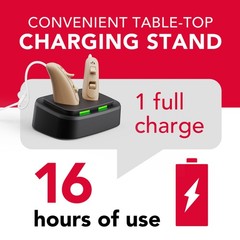 RCA OTC Behind-the-Ear Hearing Aid Pair with Rechargeable Stand, Beige