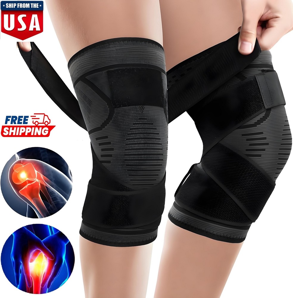 2 × Knee Brace Compression Sleeve w/ Strap Pain Relief Knee Support Arthritis US