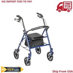 Drive Medical Four Wheel Rollator Rolling Walker with Fold Up Removable Back Sup